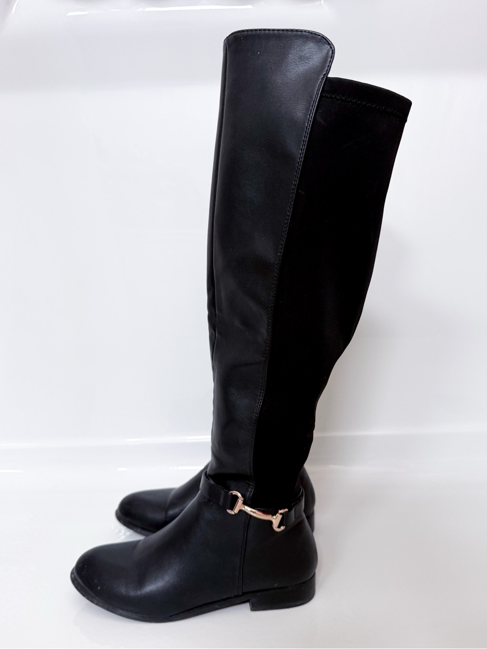 Steve Madden Black Tall Riding Boots Gold Hardware Round Toe Size 7